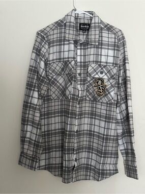 Snoop Dogg Gray and White Plaid Men’s Flannel Shirt Medium